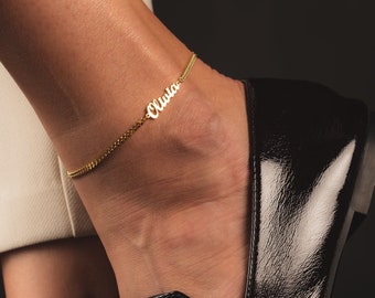 Custom Name Anklet - Personalized Name Anklet - Curb Chain Anklet - Gold Anklet - Silver Anklet - Gold Vermeil Anklet - Mothers Day Gift