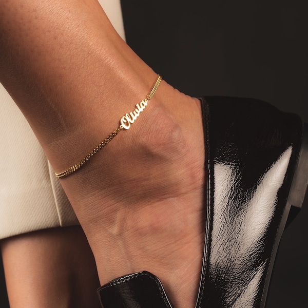 Custom Name Anklet - Personalized Name Anklet - Curb Chain Anklet - Gold Anklet - Silver Anklet - Gold Vermeil Anklet - Mothers Day Gift