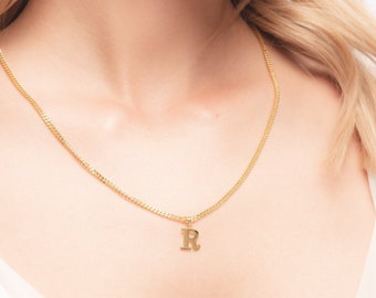 Initial Necklace with Curb Chain - Letter Necklace - Gold Initial Necklace - Custom Initial Necklace - Mother Gift - Gift for Her