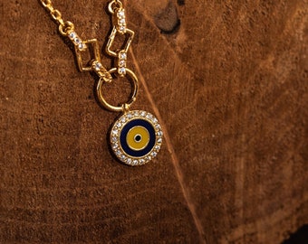 Collar de ojo malvado de plata esterlina: joyería protectora de esmalte y circonitas