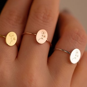Dainty Flower Ring Custom Signet Ring Bridesmaid Gift Birth Flower Ring Minimalist Ring Summer Jewelry Flower Jewelry image 1