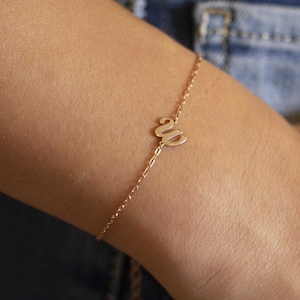 Pulsera inicial de oro macizo de 14 quilates - Pulsera de letras - Pulsera de parejas - Pulsera de carta personalizada - Regalo de dama de honor