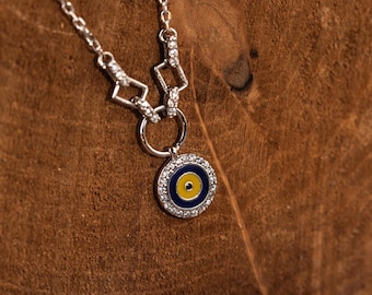Evil Eye Pendant Necklace: 925K Silver, CZ & Enamel