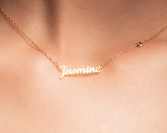 14K Solid Gold Birthstone Name Necklace - Name Necklace with Birth Stone - Silver Name Necklace - Mothers Day Gift - Gift for Mom