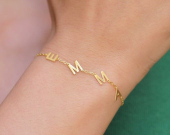 14K Solid Gold Initial Bracelet - Letter Bracelet - Couples Bracelet - Custom Letter Bracelet - Bridesmaid Gift