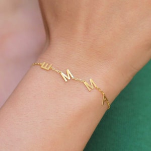 Pulsera con inicial de oro macizo de 14 quilates - Pulsera con letras - Pulsera para parejas - Pulsera con letras personalizadas - Regalo de dama de honor