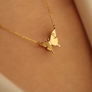 Butterfly Necklace, Initial Necklaces, Gold Butterfly Necklaces, Silver Butterfly Pendant, Butterfly initial Necklace, Mothers day gift