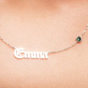 Silver Birthstone Name Necklace - Name Necklace with Birth Stone - Silver Name Necklace - Mothers Day Gift - Gift for Mom