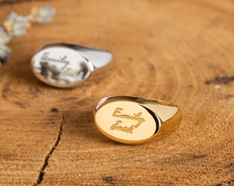 Personalized Signet Ring: Solid Gold or Sterling Silver, Handmade