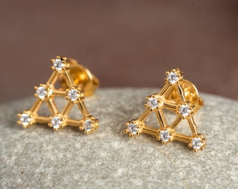 Triangle Earrings - Sterling Silver Triangle Earrings - Solid Gold Triangle Earrings - Triangle Stud Earrings - Geometric Earrings