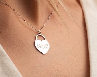 Heart PadLock Initial Necklace - Padlock Initial Necklace - Heart Necklace - The Lock Initial Pendant Necklace - Initial Padlock Necklace