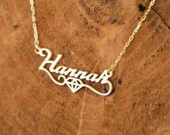 14K Solid Gold Name Necklace: Personalized Handmade Jewelry