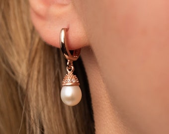 Pearl Earrings - Ear Huggie Hoops - Wedding Earrings