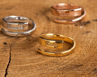 Solid Gold Custom Name Ring: Personalized Wrap Ring