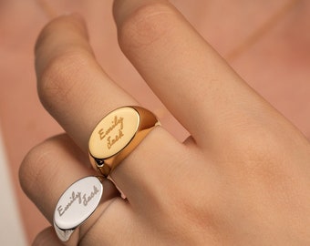 Personalized Signet Ring: Dainty Sterling Silver, 14K Solid Gold, Handmade