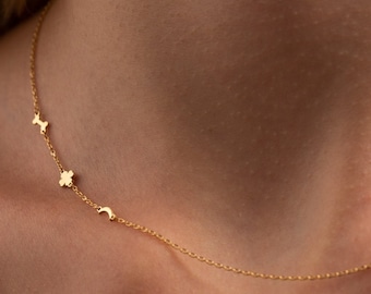Solid Gold Initial Necklace: Personalized Sideways Letter, Handmade