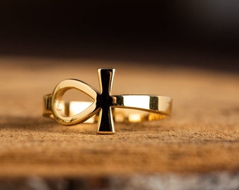 GOLD Ankh Ring - Cross Ring - Solid Gold Ring - Egyptian Ring - Minimalist Jewelry - Egyptian Ankh Cross - Handmade Ring - Key of Life Ring