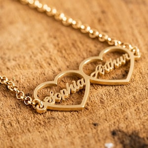 Double Heart Bracelet with Custom Names - Two Name Bracelet With Heart - Name Bracelet - Custom Name Bracet - Couple Bracelet