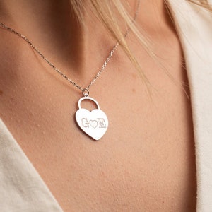 Heart PadLock Initial Necklace - Padlock Initial Necklace - Heart Necklace - The Lock Initial Pendant Necklace - Initial Padlock Necklace