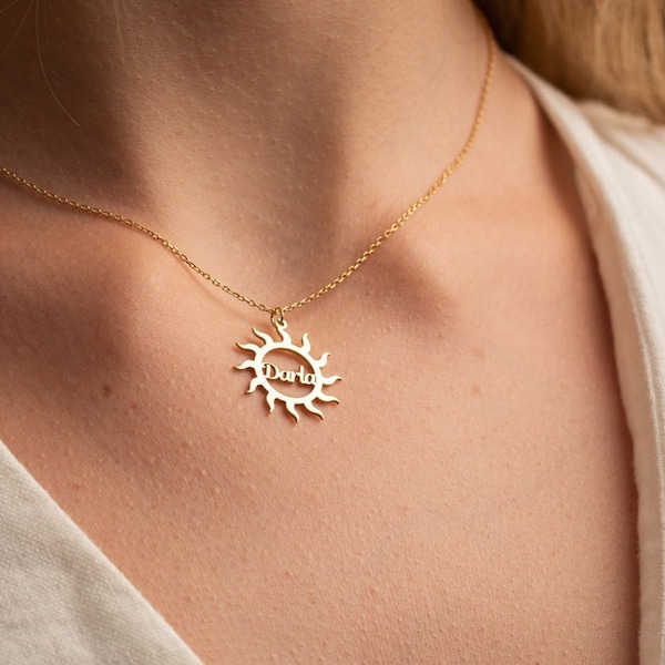 Sun Necklace - Minimalist Necklace, Name Necklace - Personalized Name Necklace - Gold Name Necklace - Mothers Day Gift, Perfect Gift for Her