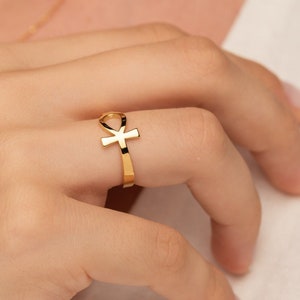 GOLD Ankh Ring - Cross Ring - Solid Gold Ring - Egyptian Ring - Minimalist Jewelry - Egyptian Ankh Cross - Handmade Ring - Key of Life Ring