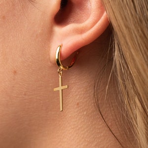 Cross Earrings - Cross Hoop Earrings - Charm Hoop Earrings - Hoop with Cross - Dainty Hoop Earrings -  Religious Gift