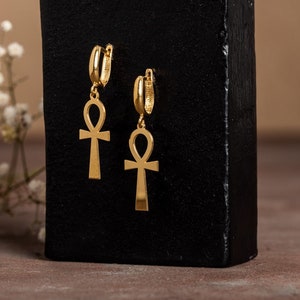 Ankh Earrings - Protection Amulet - Egyptian Cross - Egypt Ankh Hoops - Handmade Jewelry