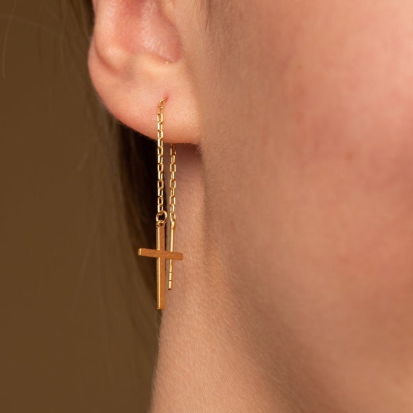 Cross Earrings - Cross Hoop Earrings - Charm Hoop Earrings - Hoop with Cross - Dainty Hoop Earrings -  Religious Gift
