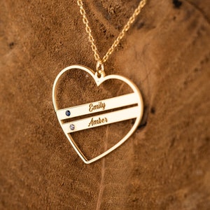 Gold Heart Necklace - Heart Name Necklace - Personalized Heart Necklace - Personalized Birthstone Necklace - Personalized Name Necklace