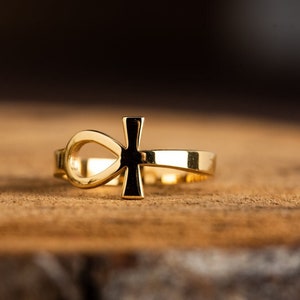 GOLD Ankh Ring - Cross Ring - Solid Gold Ring - Egyptian Ring - Minimalist Jewelry - Egyptian Ankh Cross - Handmade Ring - Key of Life Ring
