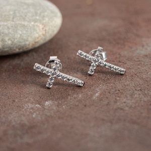 Cross Oorbellen - Sterling Zilveren Kruis Oorbellen - Massief Gouden Kruis Oorbellen - Cross Stud Oorbellen - Religieuze Gift
