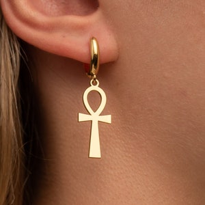 Ankh Earrings Protection Amulet Egyptian Cross Egypt Ankh Hoops Handmade Jewelry image 1