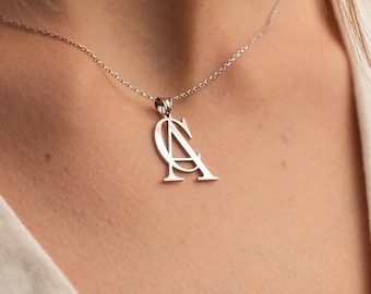 Custom Two Initial Sterling Silver Necklace - Handmade Letter Pendant