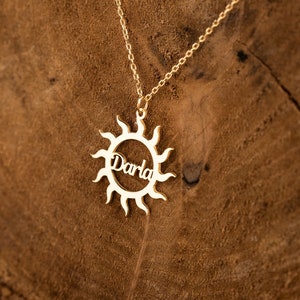 Sun Necklace - Minimalist Necklace, Name Necklace - Personalized Name Necklace - Gold Name Necklace - Mothers Day Gift, Perfect Gift for Her