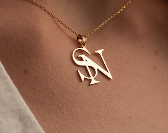 Two Initials Necklace, Double Letters Pendant, Double initial Necklace, Custom Two Letter Necklace, Couple necklace, Custom Initial Necklace