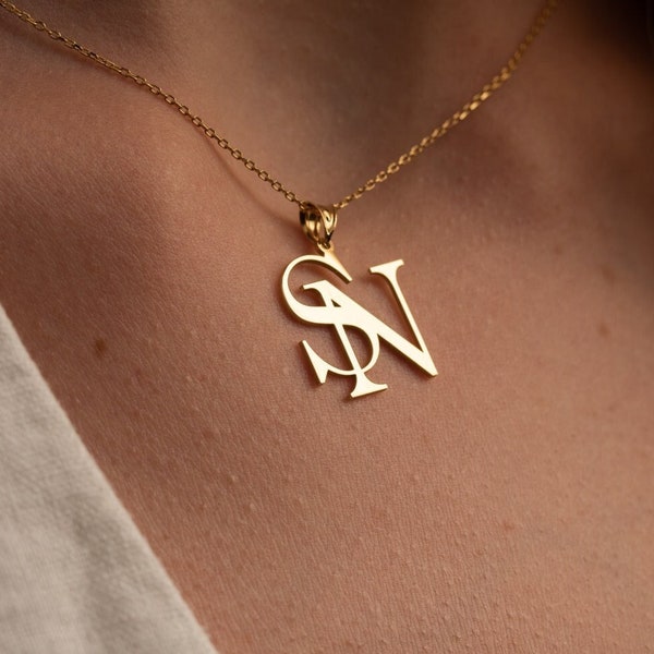 Two Initials Necklace, Double Letters Pendant, Double initial Necklace, Custom Two Letter Necklace, Couple necklace, Custom Initial Necklace