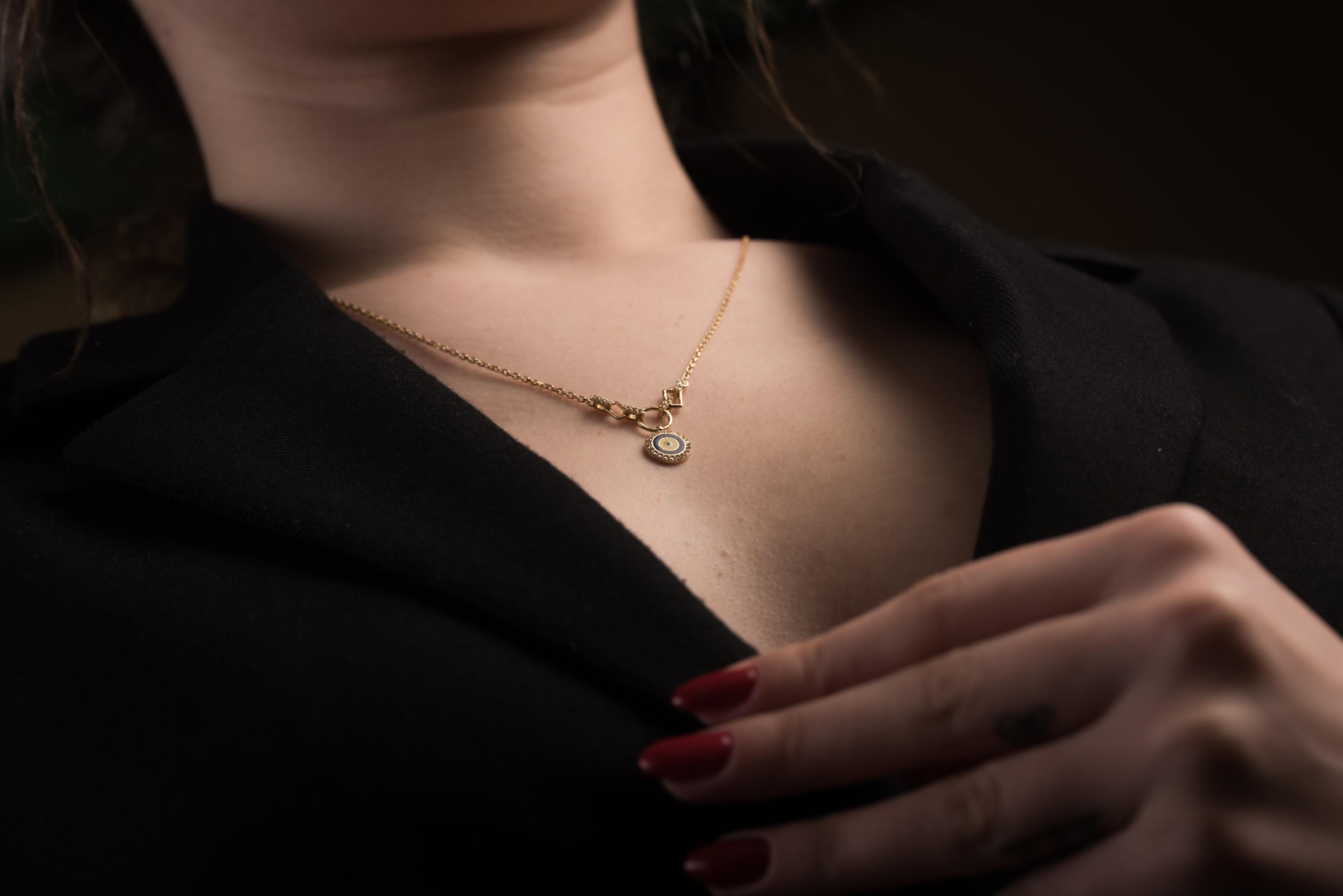 Collana Donna Argento 925 Con Ciondolo Malocchio E Zirconi Ghiacciati, Catena Inclusa WN5