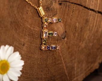Zircon Initial Necklace: 18K Gold Vermeil Sterling Silver Alphabet Pendant