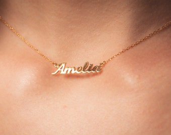 14K SOLID GOLD NAME Necklace - 14K Gold Dainty Name Necklace - Personalized jewelry - Gift for her - Personalized Gift for Mom