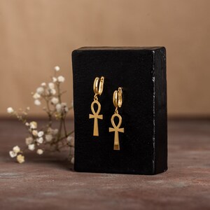 Ankh Earrings Protection Amulet Egyptian Cross Egypt Ankh Hoops Handmade Jewelry image 5