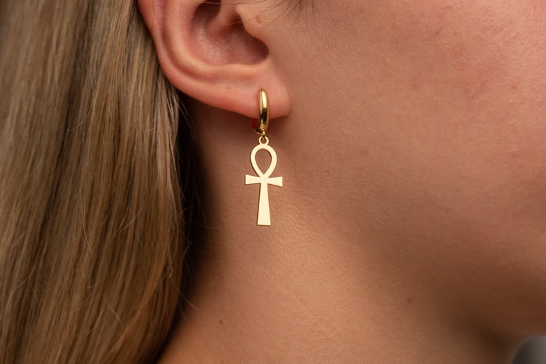 Ankh Earrings Protection Amulet Egyptian Cross Egypt Ankh Hoops Handmade Jewelry image 1