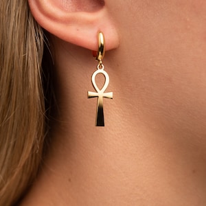 Ankh Earrings Protection Amulet Egyptian Cross Egypt Ankh Hoops Handmade Jewelry image 4