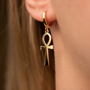 Ankh Earrings Protection Amulet Egyptian Cross Egypt Ankh Hoops Handmade Jewelry image 2