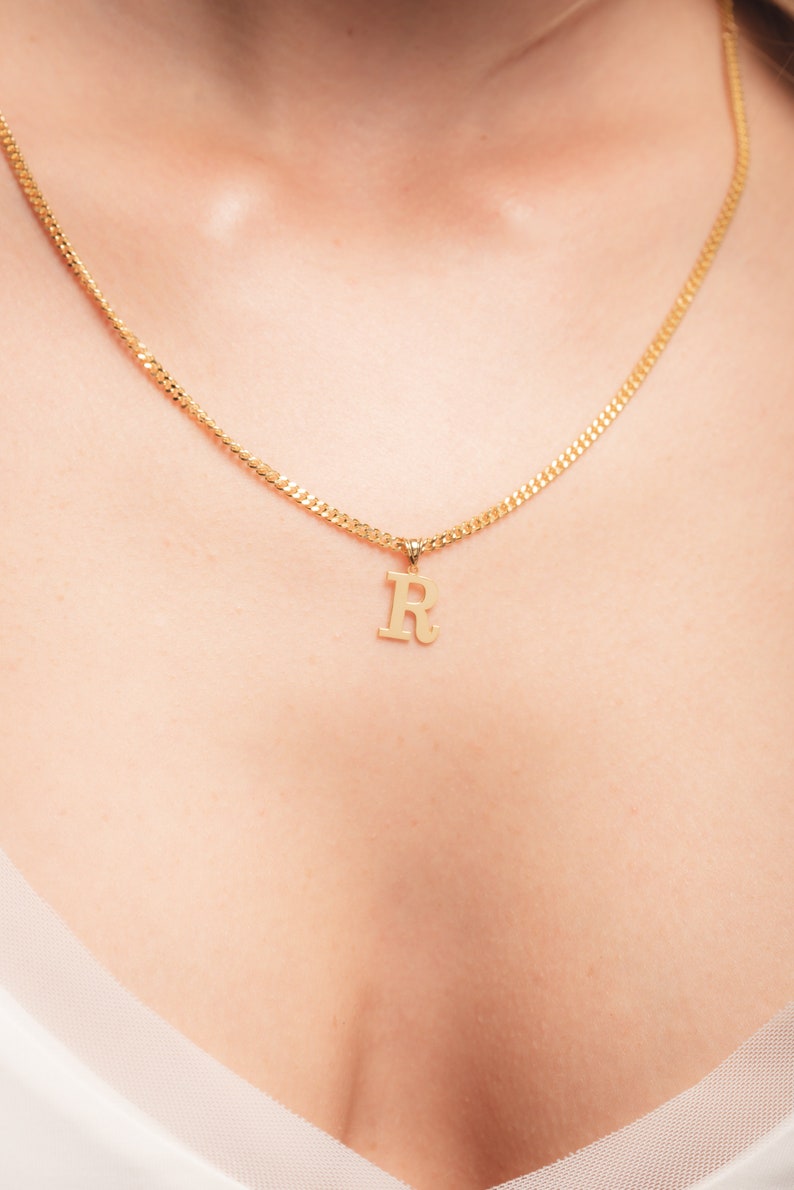 Initial Necklace with Curb Chain Letter Necklace Gold Initial Necklace Custom Initial Necklace Mother Gift Gift for Her GOLD