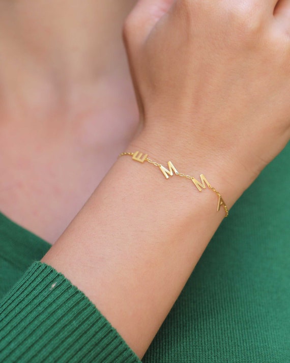 14K Solid Gold Initial Bracelet Letter Bracelet Couples Etsy