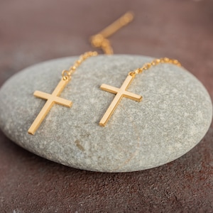 Cross Earrings - Cross Hoop Earrings - Charm Hoop Earrings - Hoop with Cross - Dainty Hoop Earrings -  Religious Gift