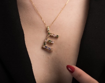 Gold Vermeil Initial Necklace: Zircon Sky Alphabet Pendant