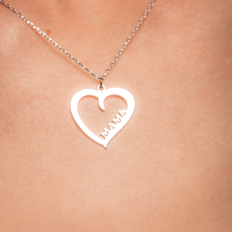 Heart Name Necklace Dainty Heart Necklace Name Necklace Silver Heart Necklace Gold Heart Necklace Mama Necklace Mothers day gift image 2
