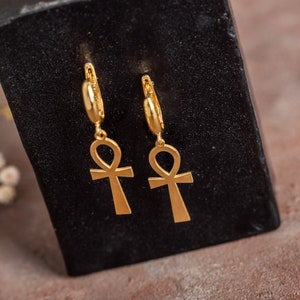 Ankh Earrings Protection Amulet Egyptian Cross Egypt Ankh Hoops Handmade Jewelry image 3