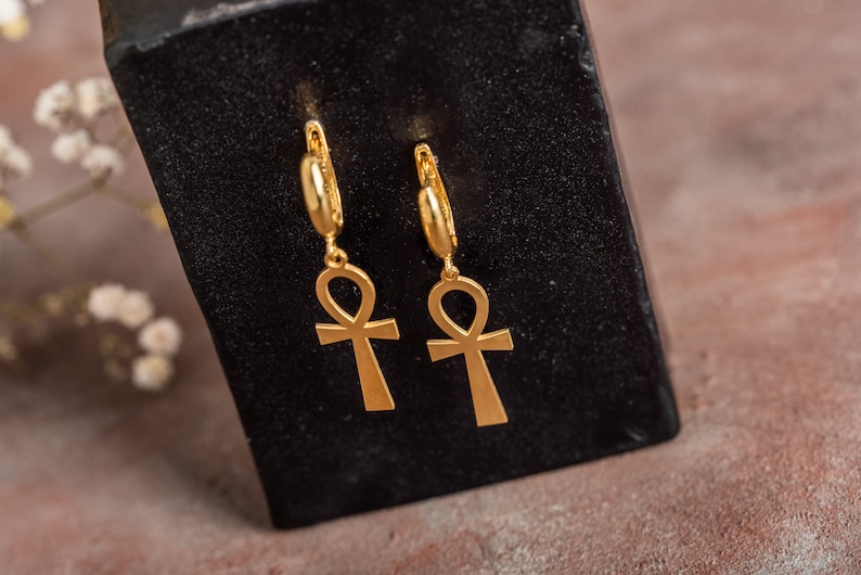 Ankh Earrings Protection Amulet Egyptian Cross Egypt Ankh Hoops Handmade Jewelry image 3